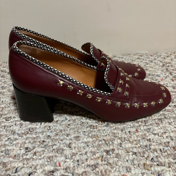 Tory Burch 55mm Studded Loafer Block Heel Slip On Royal Burgundy- Size 10 - Picture 4 of 12